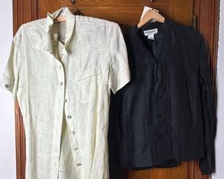 Bloomingdale's Linen Blend Short Sleeve Shirt and Black Pintuck Blouse