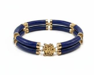 14K Gold Lapis Lazuli Chinese Symbol Bracelet