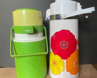 Vintage Thermos Brand Picnic Jug and Floral Air Pot