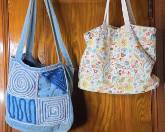 Boho Embroidered Denim Tote Bag and Floral Print Canvas Tote Bag