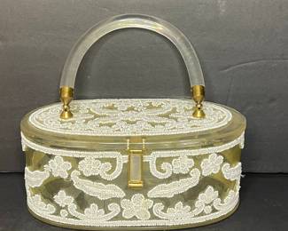 Vintage White Beaded Lucite Handbag
