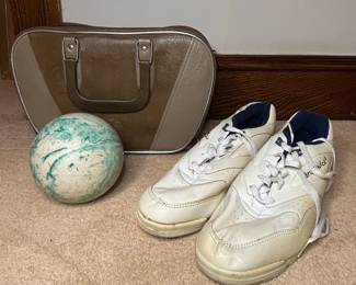 Brunswick Bowling Ball, Bag, and Shoes Vtg