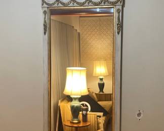 Ornate Gilt and Painted Trumeau Style Wall Mirror
