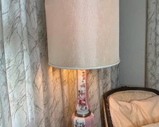 Vintage Pink Floral Porcelain Table Lamp