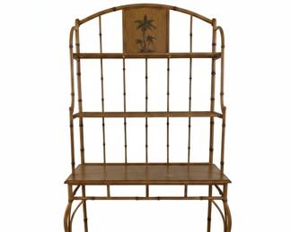 Vintage Bamboo Shelf Unit with Palm Tree Decor