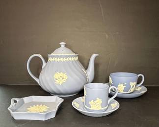 Wedgwood Jasperware Teapot, Cups, Saucers, and Tray