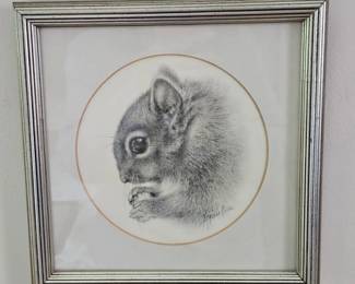 Virginia Miller, Maine Artist, Charcoal Sketch of Squirrel
