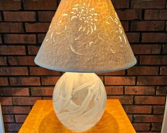 League of NH Glass Blown Lamp with Handcrafted Cutout Shade