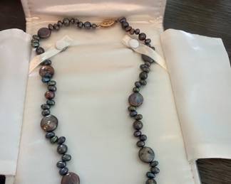 Vintage Art Deco Black Baroque Pearl Necklace, 14k GF Clasp