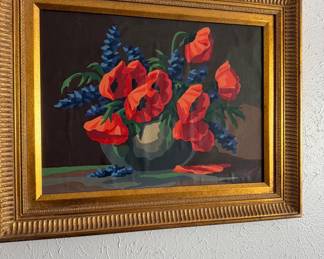 Vintage paint by numbers - Red Poppies & Blue Larkspur Framed Botanical Art Max Streckenbach