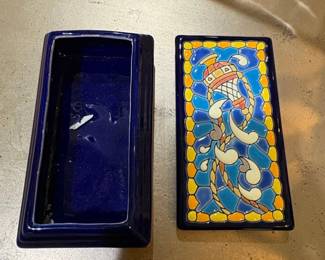 Ceramic Trinket Box with Talavera Style Stained Glass Motif second image