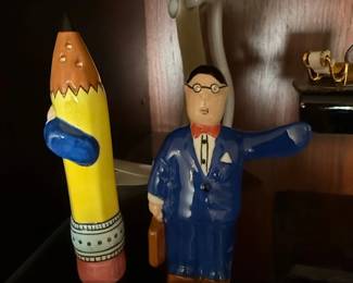 Ceramic Professor and Pencil Salt and Pepper Shakers