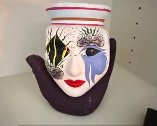 Face Vase with Fish and Abstract Elements, Made in Mexico