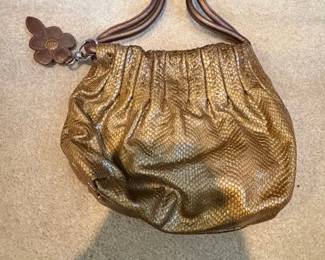 Brighton Golden Bronze Textured Shoulder Bag with Flower Charm