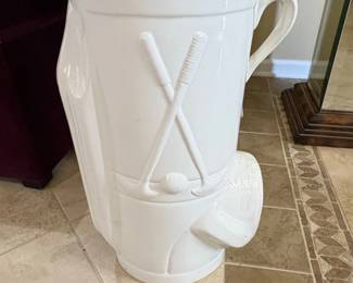White Ceramic Golf Bag Planter or Umbrella Stand