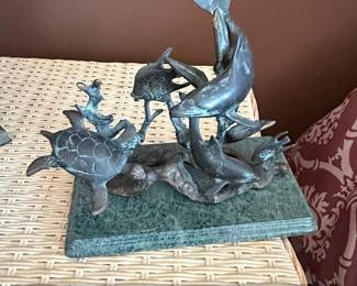 SPI San Pacific International Dolphin and Undersea Friends Sculpture with Marble Base