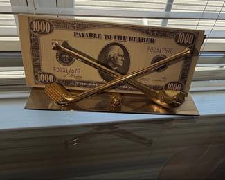 Vintage Golf Club and Golf Ball Letter Holder with $ Bill Design