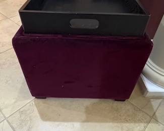 Plum Velvet Storage Ottoman with Black Serving Tray