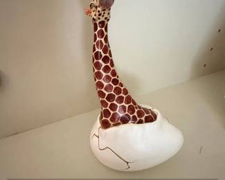 Whimsical Ceramic Giraffe Emerging from Egg Figurine  Bustamante