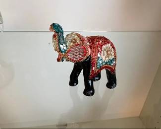 Embellished Elephant Figurine with Mirror and Bead Mosaic