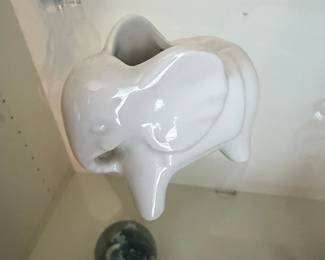 White Ceramic Elephant Planter or Vase