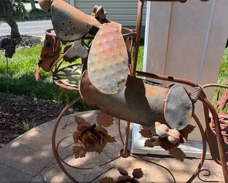 Metal Tricycle Plant Stand with Flower Accents second image