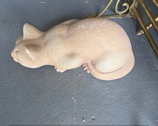 Vintage Concrete Cat Statue with Blue Glass Eyes second image