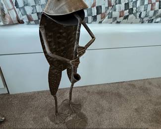 Metal Frog Playing Saxophone Garden Sculpture