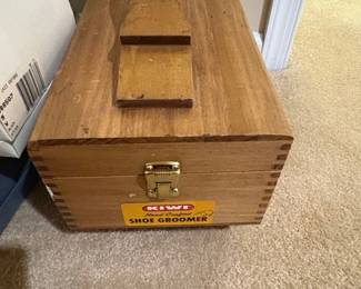 Vintage KIWI Hand Crafted Shoe Groomer Wooden Box