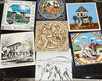 Assorted Decorative Ceramic Tiles featuring Don Quixote and other scenes