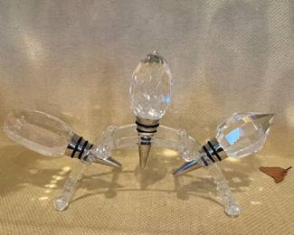 Crystal and Silver Tone Wine Bottle Stopper Set