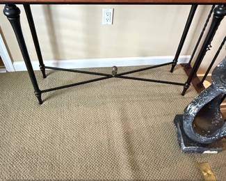 Console Table with Wood Top and Wrought Iron Base