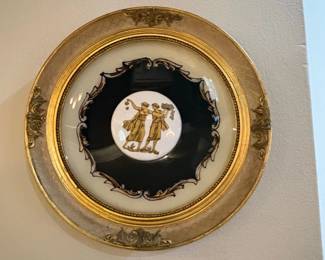 Ornate Gilt Framed Decorative Plate with Classical Figures