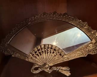 Vintage Brass Fan Shaped Vanity Mirror