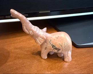 HandCarved Soapstone Elephant Figurine with Animal Motifs