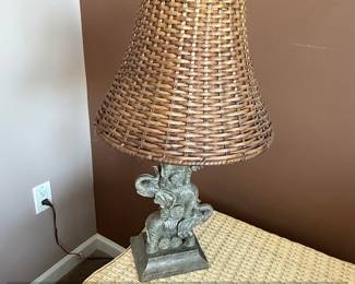 Stacked Elephants Polyresin Table Lamp with Wicker Shade