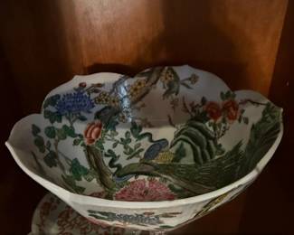 Famille Rose Porcelain Bowl with Peacock and Peony Motif, possibly Neiman Marcus Retail second image