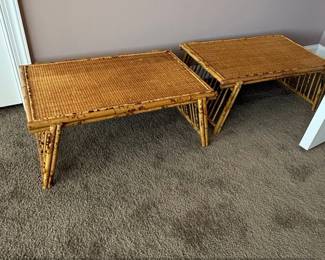 Vintage Bamboo and Rattan Breakfast Bed Tray Tables Set of 