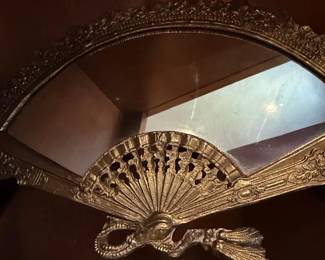 Vintage Brass Fan Shaped Vanity Mirror second image