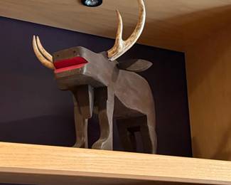 Wooden Moose Figurine with Antlers