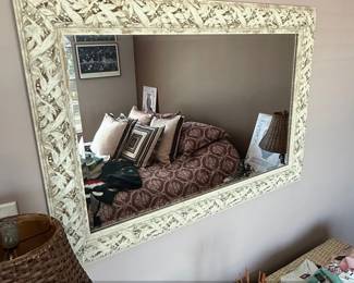 Ornate Hand Carved Wood Mirror with Distressed Finish