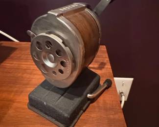 Vintage Boston Vacuum Mount Pencil Sharpener with Wood Grain Barrel