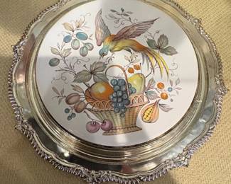 SilverTone Decorative Plate with Fruit and Bird Motif