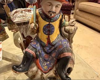 Chinese Porcelain Figurine of a Seated Official, Famille Rose Style