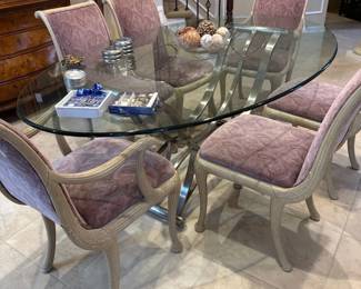 Glass Top Dining Table with Upholstered Chairs fourth image