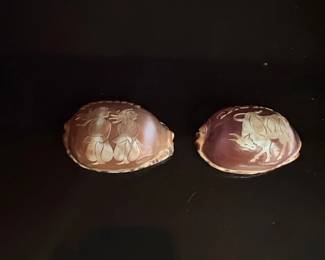 Carved Tiger Cowrie Shells with Figurative Scenes
