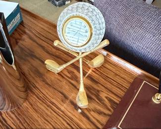 Crystal Golf Ball Clock with GoldTone Golf Club Accents