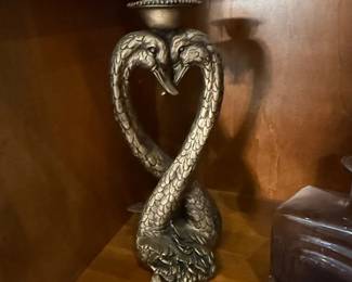 Silver Tone Swan Candlestick Holder