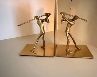 Vintage Solid Brass Golfer Bookends