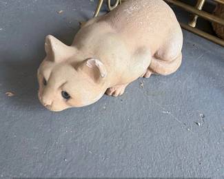 Vintage Concrete Cat Statue with Blue Glass Eyes